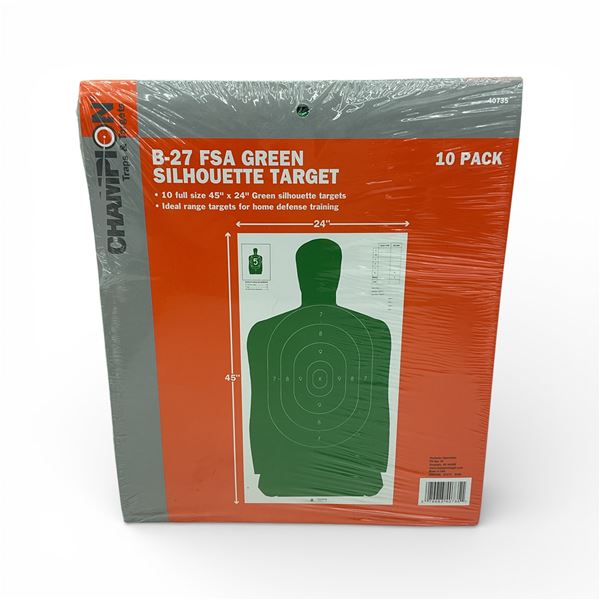 Champion B-27 FSA Green 45" x 24" Silhouette Target, 10 Pack, New