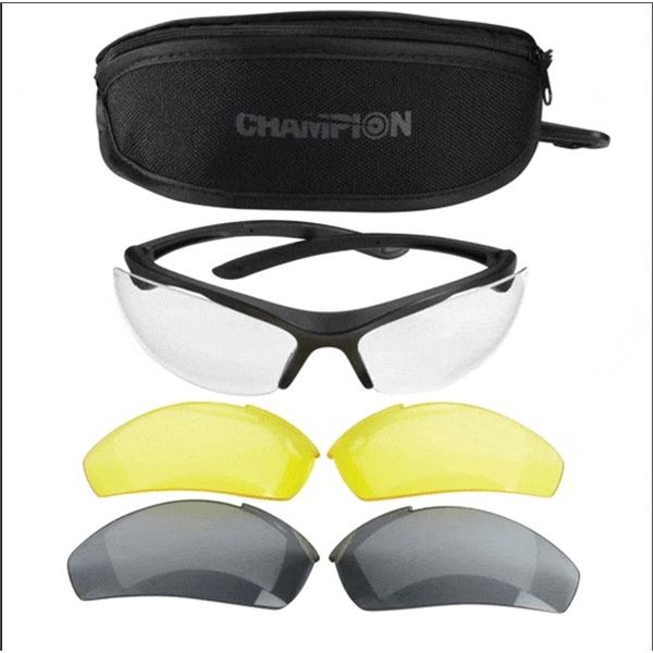 Champion Ballistic Shooting Glasses with 3 Interchangeable Lens Set and Case, New