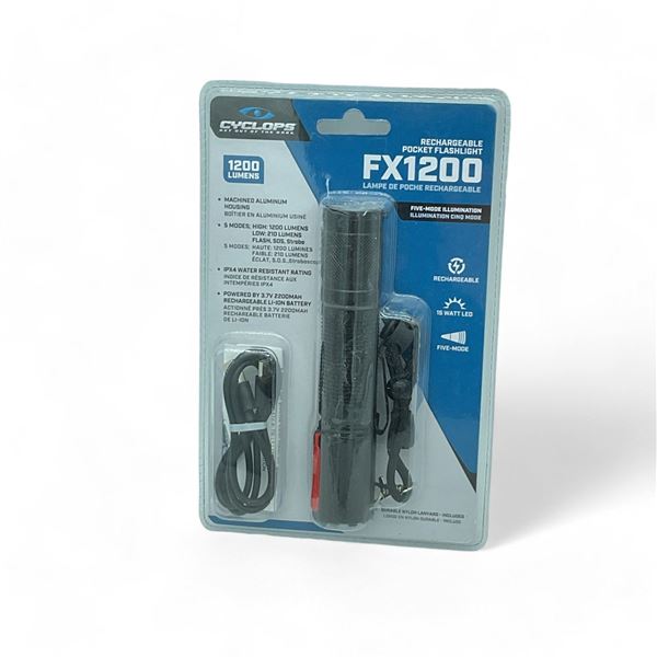 Cyclops FX1200 Rechargeable Pocket Flashlight, 1200 Lumens, New