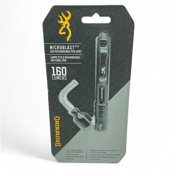 Browning Microblast USB Rechargeable Pen Light, 160 Lumens, New