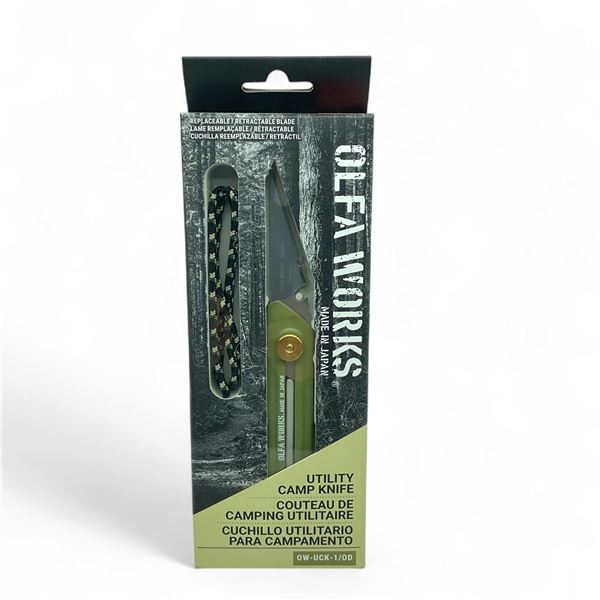 Olfa Works Utility Camp Knife, Replaceable/ Retractable 2" Blade, Olive, New
