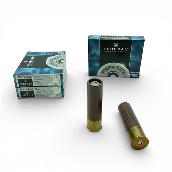 Federal Power Shok 10 Ga 3 1/2" Rifled Slug Ammunition, 15 Rounds