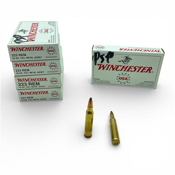 Winchester USA 223 Rem 55 Grain FMJ Ammunition, 100 Rounds