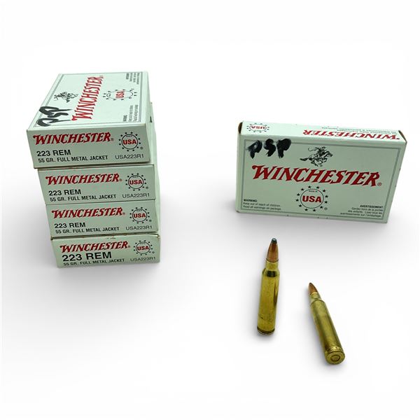 Winchester USA 223 Rem 55 Grain FMJ Ammunition, 100 Rounds