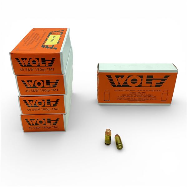 Wolf 40 S & W 180 Grain TMJ Ammunition, Approx 230 Rounds