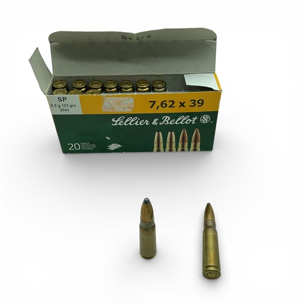 S & B 7.62 X 39 mm 123 Grain SP Ammunition, 13 Rounds