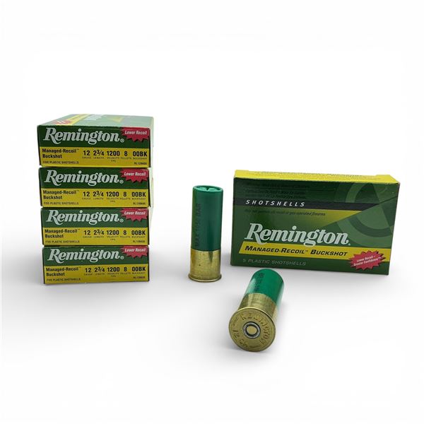 Remington Managed Recoil 12 Ga 2 3/4" 00 Buckshot Ammunition, 25 Rounds