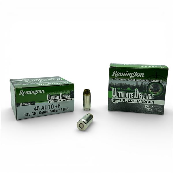 Remington Ultimate Defense 45 Auto +P 185 Grain Golden Saber Ammunition, 40 Rounds