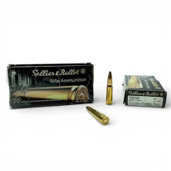 Sellier & Bellot 7.62x39, 124 Grain SP and FMJ Ammunition, 38 Rounds