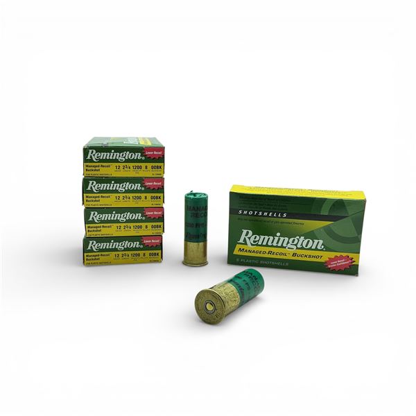 Remington Managed Recoil Buckshot 12 Ga, 2-3/4", 8 Pellet, 00 Buck Ammunition, 25 Rounds