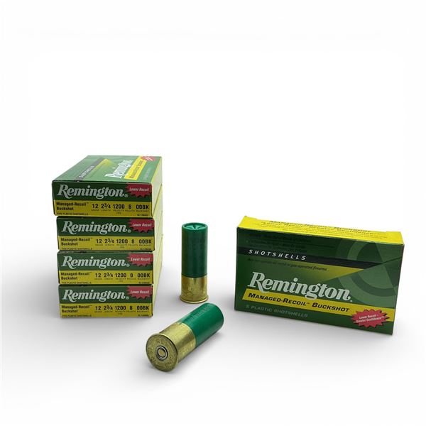 Remington Managed Recoil Buckshot 12 Ga, 2-3/4", 8 Pellet, 00 Buck Ammunition, 25 Rounds