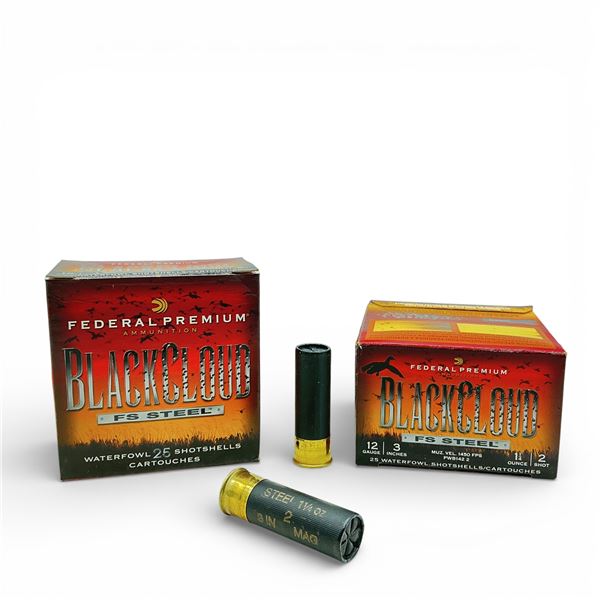 Federal Black Cloud FS Steel 12 Ga, 3", 1-1/4 oz, #2 Shot Ammunition, 50 Rounds