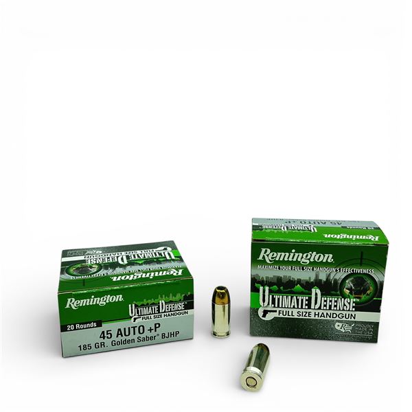 Remington Ultimate Defense 45 Auto+P. 185 Grain Golden Saber BJHP Ammunition, 40 Rounds