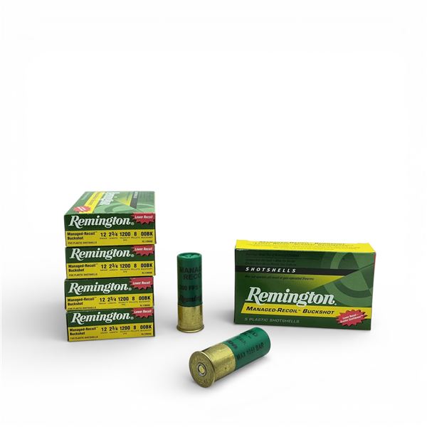 Remington Managed Recoil Buckshot 12 Ga, 2-3/4", 8 Pellet, 00 Buck Ammunition, 25 Rounds