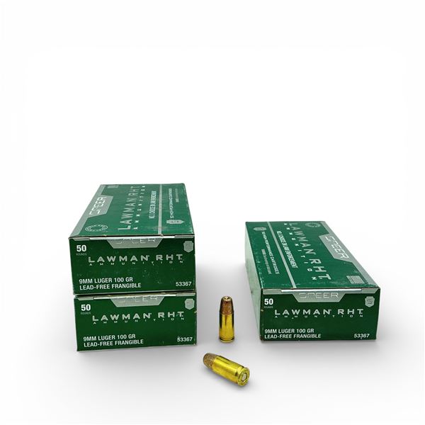 Speer Lawman RHT 9mm Luger, 100 Grain Lead-Free Frangible Ammunition, 150 Rounds