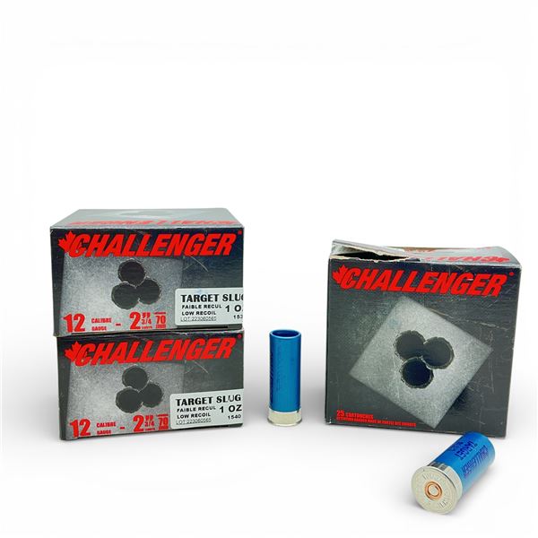 Challenger Target Slug 12 Ga, 2-3/4", 1 oz Low Recoil Ammunition, 75 Rounds