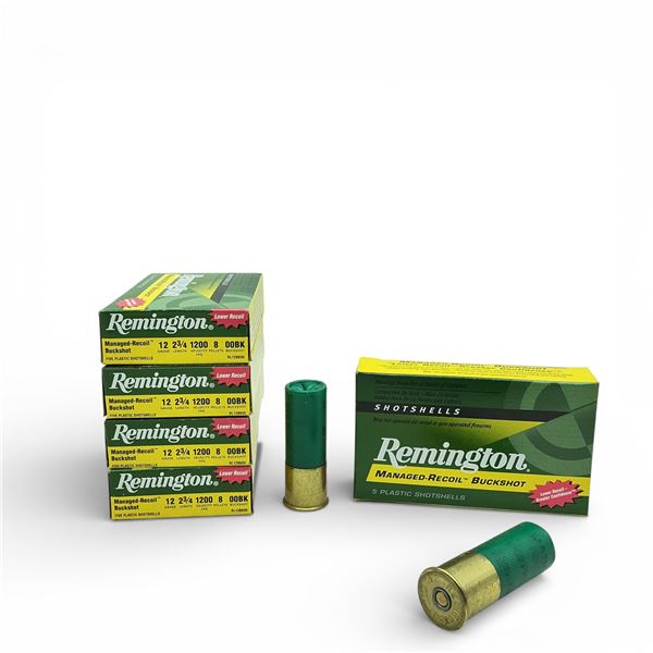 Remington Managed Recoil Buckshot 12 Ga, 2-3/4", 8 Pellet, 00 Buck Ammunition, 25 Rounds