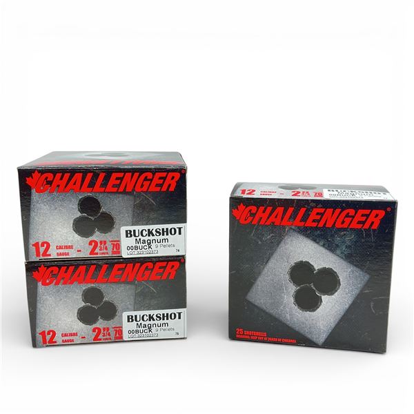 Challenger Buckshot Magnum 12 Ga, 2-3/4", 9 Pellet, 00 Buck Ammunition, 75 Rounds