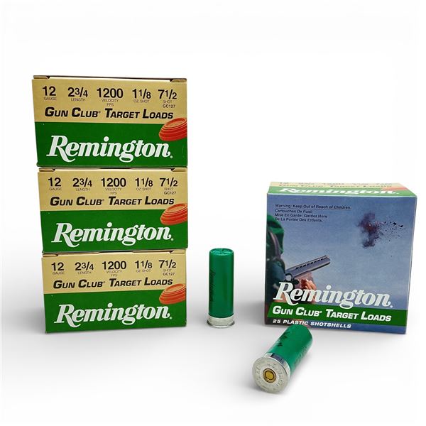 Remington Gun Club Target Loads 12 Ga, 2-3/4", 1-1/8 oz, #7.5 Shot Ammunition, 100 Rounds