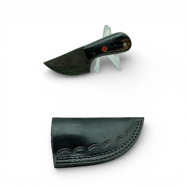 Fixed 2 1/2" Damascus Blade Knife with Leather Belt Sheath