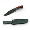 Image 1 : Fixed 7" Damascus Blade Knife with Orange Wood Handle and Leather Belt Sheath
