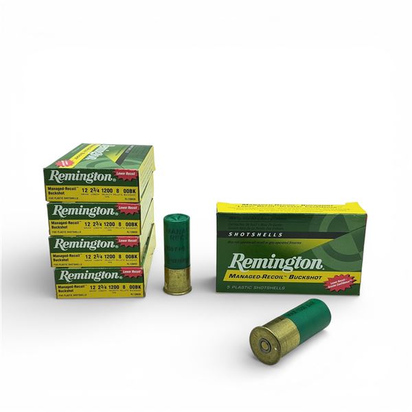 Remington Managed Recoil Buckshot 12 Ga, 2-3/4", 8 Pellet, 00 Buck Ammunition, 25 Rounds