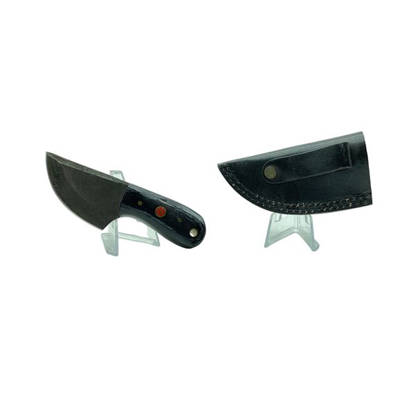 Fixed 3" Damascus Blade Knife with Wood Handle and Leather Belt Sheath