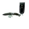 Image 1 : Folding 2 3/4" Damascus Blade Knife with Gold Accents and Leather Belt Sheath