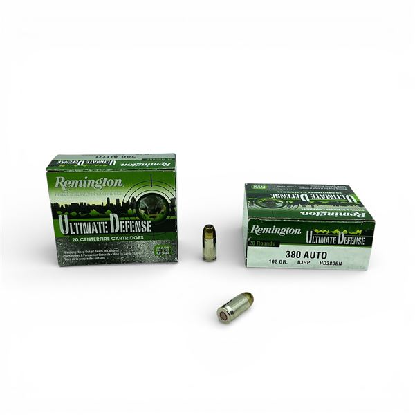 Remington Ultimate Defense 380 Auto, 102 Grain BJHP Ammunition, 40 Rounds