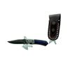 Image 1 : Folding 3" Damascus Blade Knife with Gold Accents, Leather Belt Sheath
