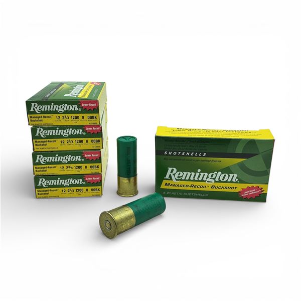 Remington Managed Recoil Buckshot 12 Ga, 2-3/4", 8 Pellet, 00 Buck Ammunition, 25 Rounds