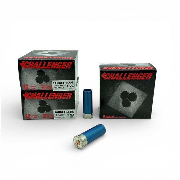 Challenger Target Slug 12 Ga, 2-3/4", 1 oz Low Recoil Ammunition, 75 Rounds