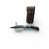 Image 1 : Folding 3" Damascus Blade Knife with Bone and Wood Handle and Leather Belt Sheath