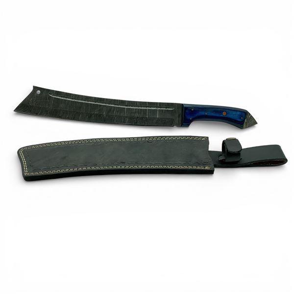 Fixed 11" Damascus Blade Machete with Leather Belt Sheath
