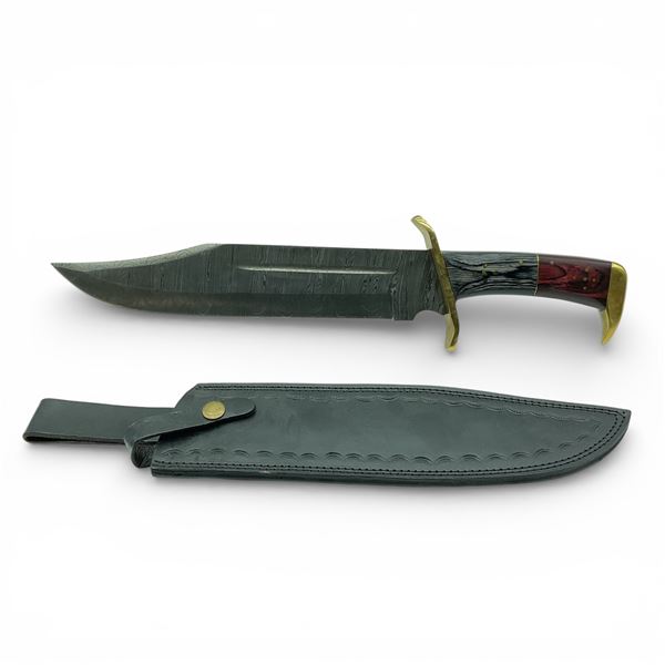 Fixed 10" Damascus Kukri Blade Knife with Leather Belt Sheath