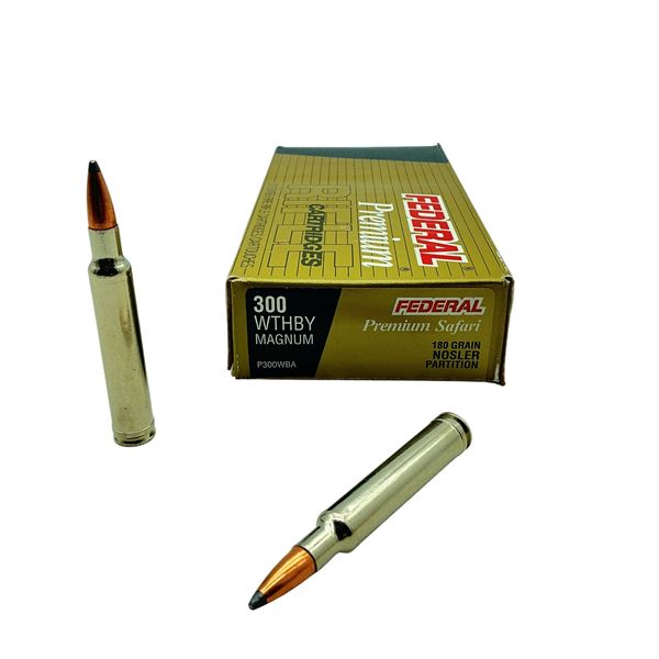 Federal Premium Safari 300 WTHBY Magnum, 180 Grain Nosler Partition Ammunition, 20 Rounds