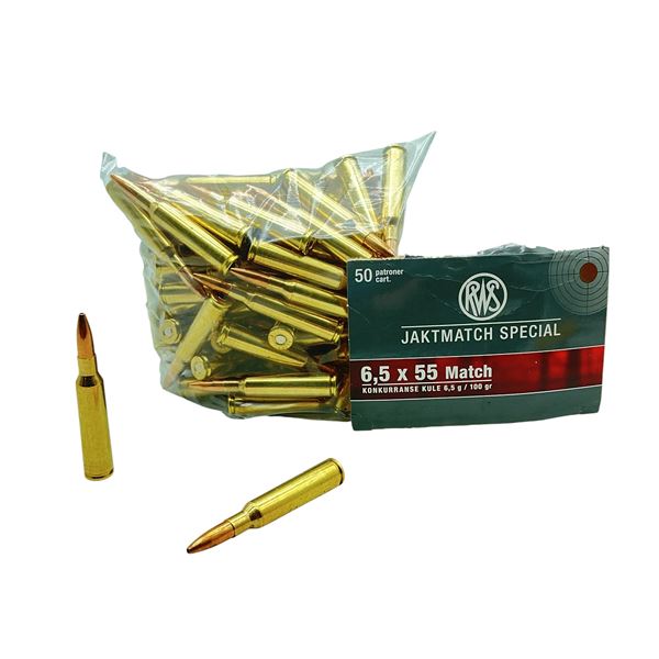 RWS Jaktmatch Special 6.5x55 Match, 100 Grain Ammunition, Approximately 90 Rounds