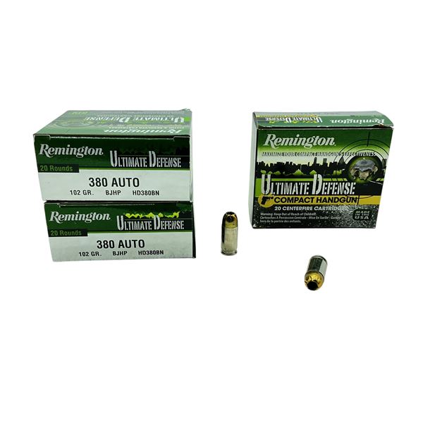 Remington Ultimate Defense 380 Auto, 102 Grain BJHP Ammunition, 60 Rounds