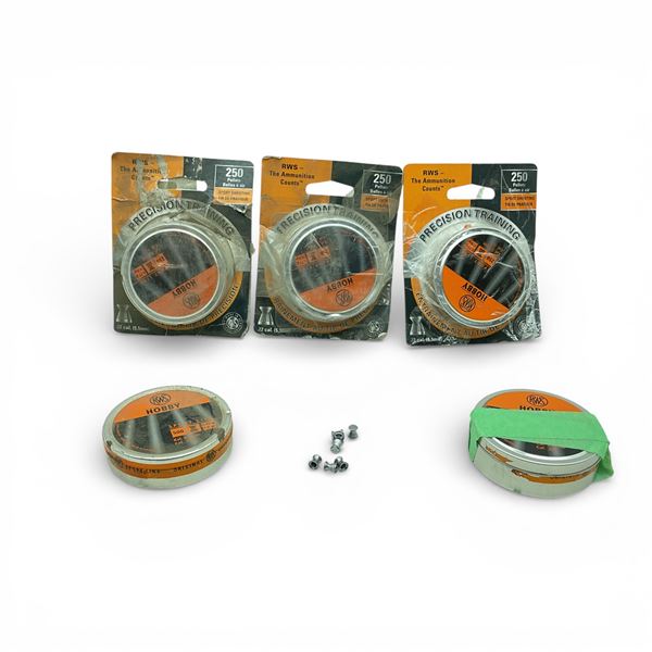 RWS Hobby 5.5mm/ .22 Cal Pellets, Approx 900 Qty and RWS Hobby 4.5mm/ .177 Cal Pellets, 500 Qty