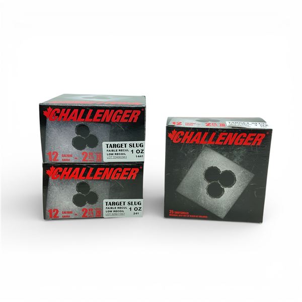 Challenger Target Slug 12 Ga, 2-3/4", 1 oz Low Recoil Ammunition, 75 Rounds