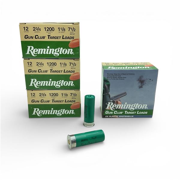 Remington Gun Club Target Loads 12 Ga, 2-3/4", 1-1/8 oz, #7.5 Shot Ammunition, 100 Rounds