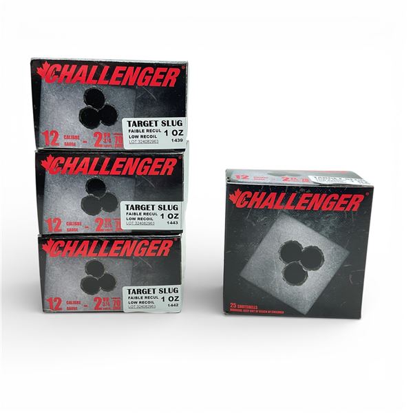 Challenger Target Slug 12 Ga, 2-3/4", 1 oz Low Recoil Ammunition, 100 Rounds