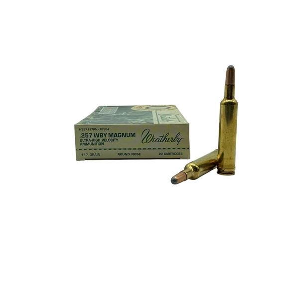 Weatherby .257 WBY MAG Ultra-High Velocity, 117 Grain RN Ammunition, 20 Rounds