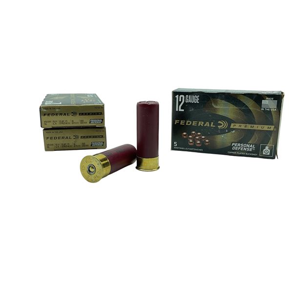 Federal Premium 12 Ga, 2-3/4", 9 Pellet, 00 Buck Personal Defense Ammunition, 15 Rounds