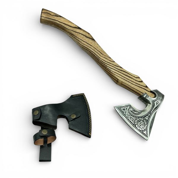 Viking Axe, 5" Blade with Leather Cover, 18.75" Total Length, New