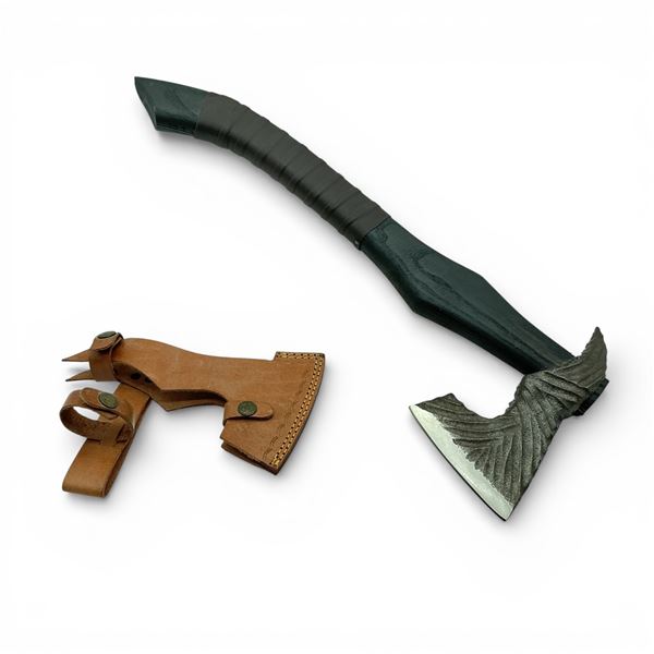 Hand Forged Axe, 4" Blade with Leather Cover, 19.25" Total Length, New