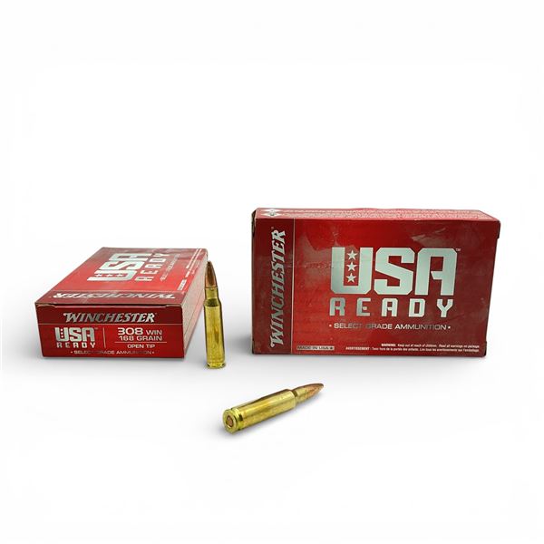 Winchester USA Ready 308 Win, 168 Grain Open Tip Ammunition, 40 Rounds