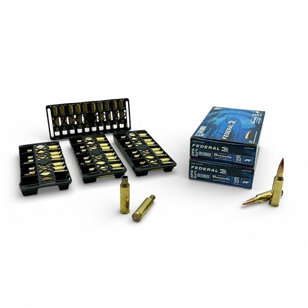 Federal 6.5 Creedmoor 95 Grain Hornady V-Max Ammunition, 40 Rounds and 40 Brass Cases