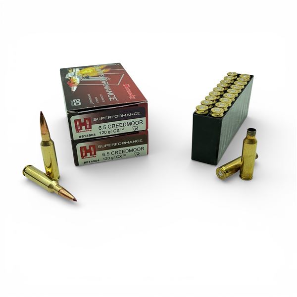 Hornady Superformance 6.5 Creedmoor 120 Grain CX Ammunition, 40 Rounds and 20 Brass Cases