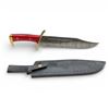 Image 1 : Fixed 10 1/2" Blade Bowie Knife with Red Wood Handle with Leather Belt Sheath